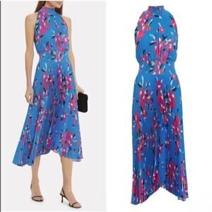 ALC Renzo Pleated Blue Floral Midi Dress 0